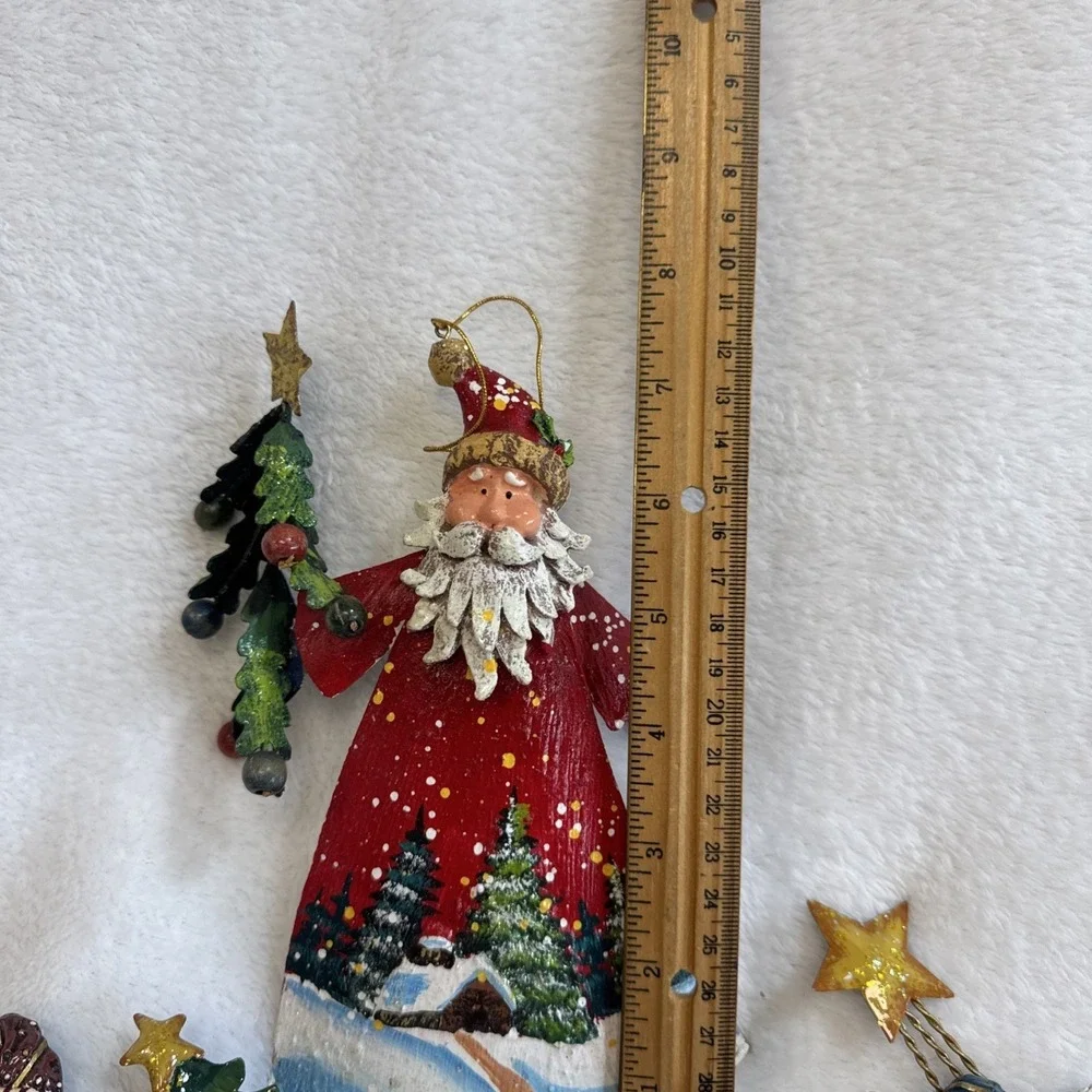 Set of 3 Vintage Style Santa Claus Christmas Ornaments Peace Noel Metal Folk Art